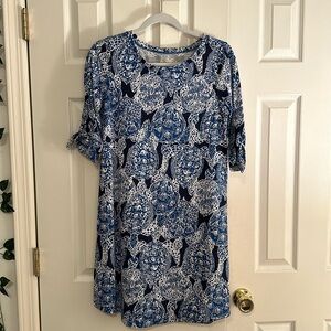 Lilly Pulitzer turtle preston tie sleeve dress size small